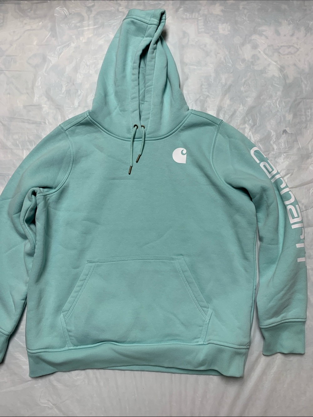 Carhartt Sky Blue Relaxed Fit Hooded Logo Sweatshirt Size Large